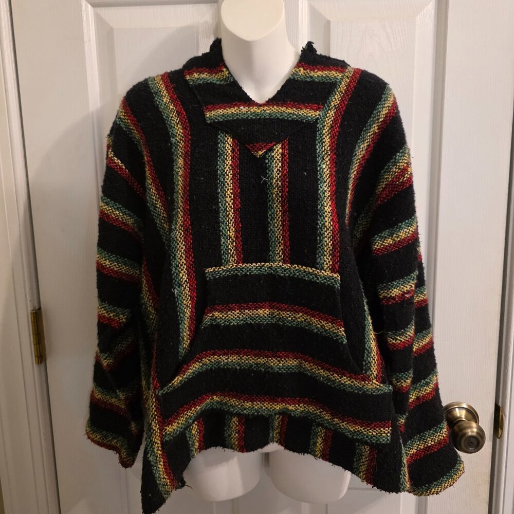 Wool Reggae Pullover Hoodie – Rasta Stripes - Unisex
